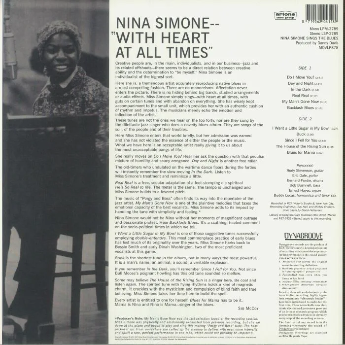 Обратная сторона обложки — Nina SIMONE — Sings The Blues (reissue)