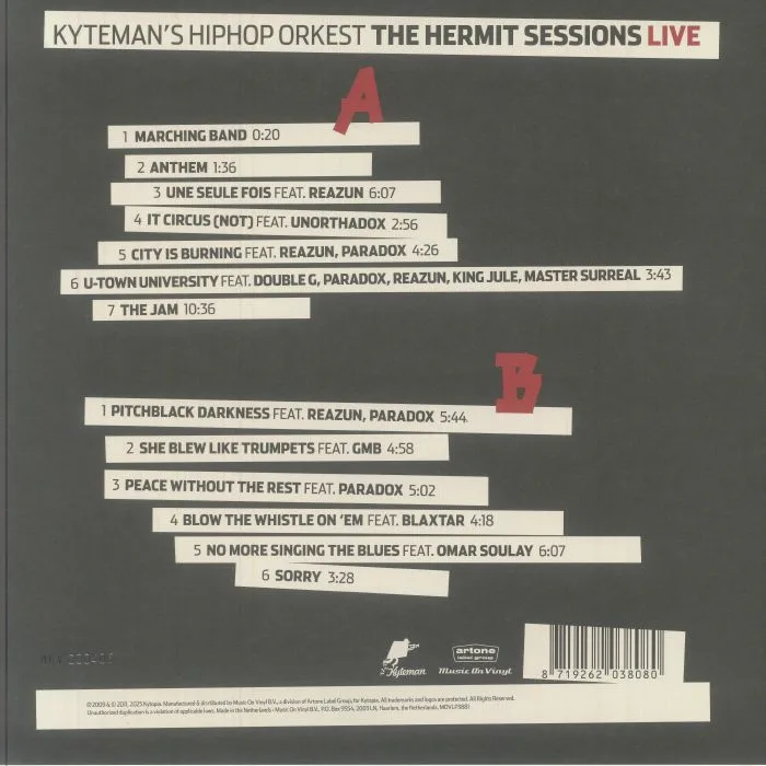 Back cover — KYTEMAN'S HIPHOP ORKEST — The Hermit Sessions Live (Record Store Day RSD 2025)