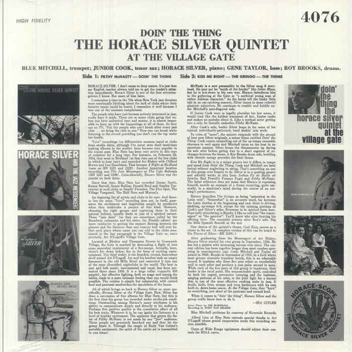 Back cover — HORACE SILVER QUINTET — Doin' The Thing At The Village Gate (reissue)