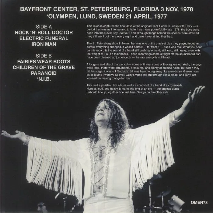 Back cover — BLACK SABBATH — The Omen