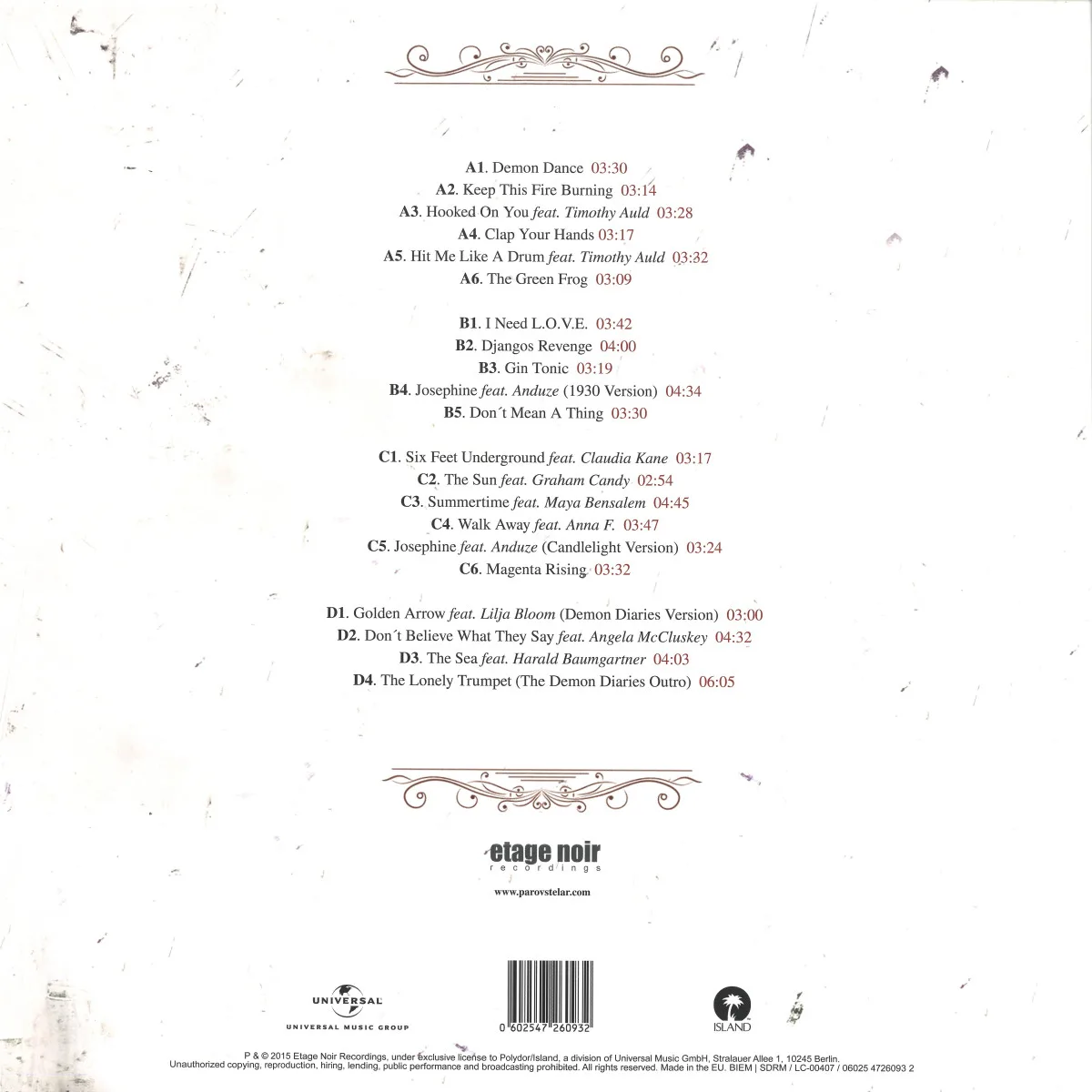 Back cover — Parov Stelar — The Demon Diaries (deluxe Edt.) LP 2x12"
