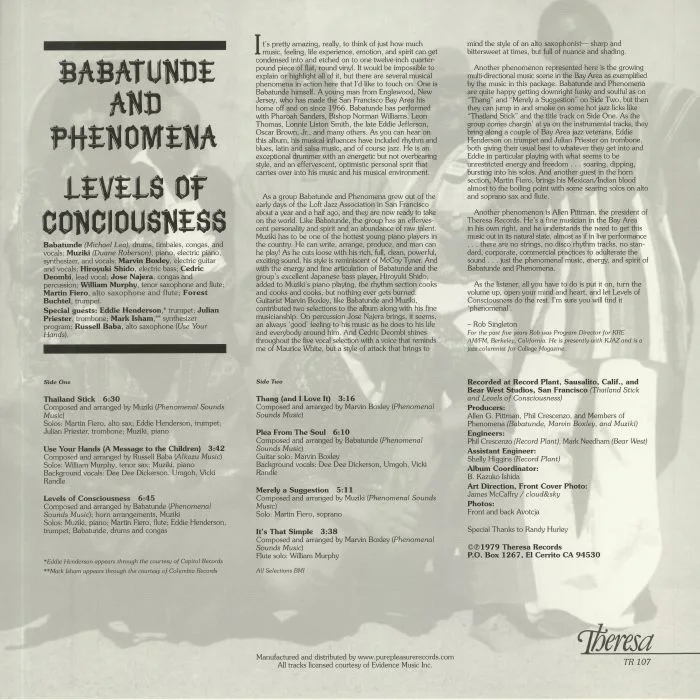 Back cover — BABATUNDE & PHENOMENA — Levels Of Conciousness