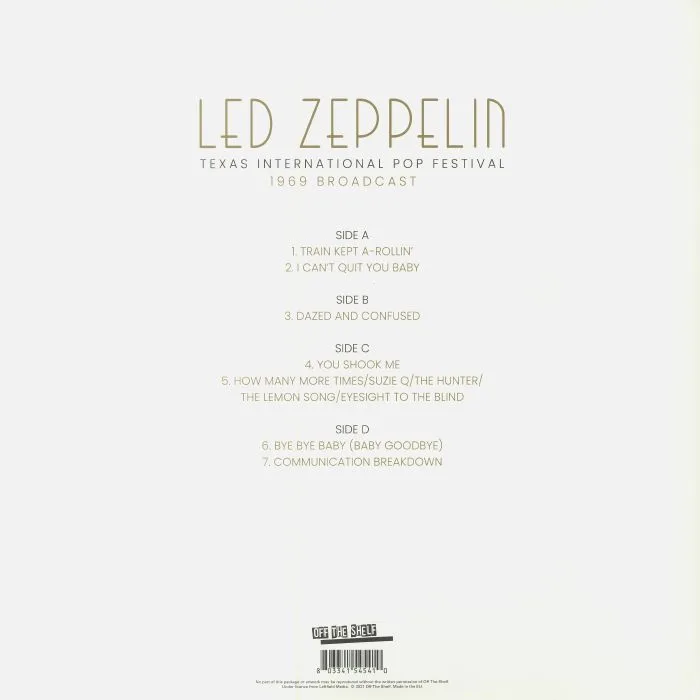 Back cover — LED ZEPPELIN — Texas International Pop Festival 1969 Broadcast