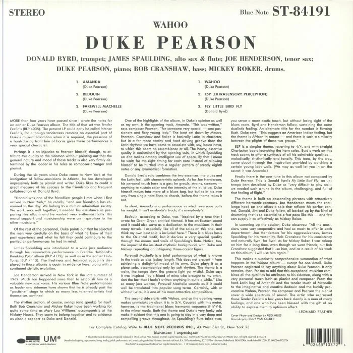 Обратная сторона обложки — Duke PEARSON — Wahoo! (Classic Vinyl Series)