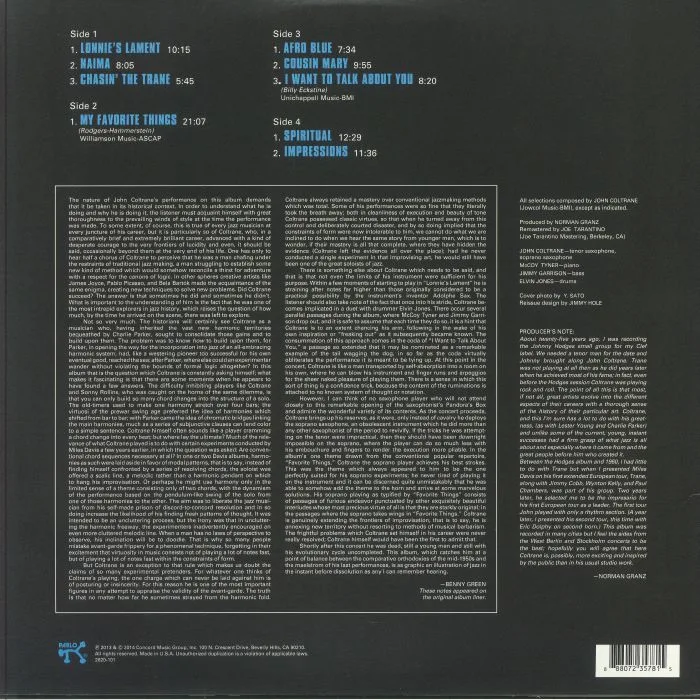Обратная сторона обложки — John COLTRANE — Afro Blue Impressions (reissue)