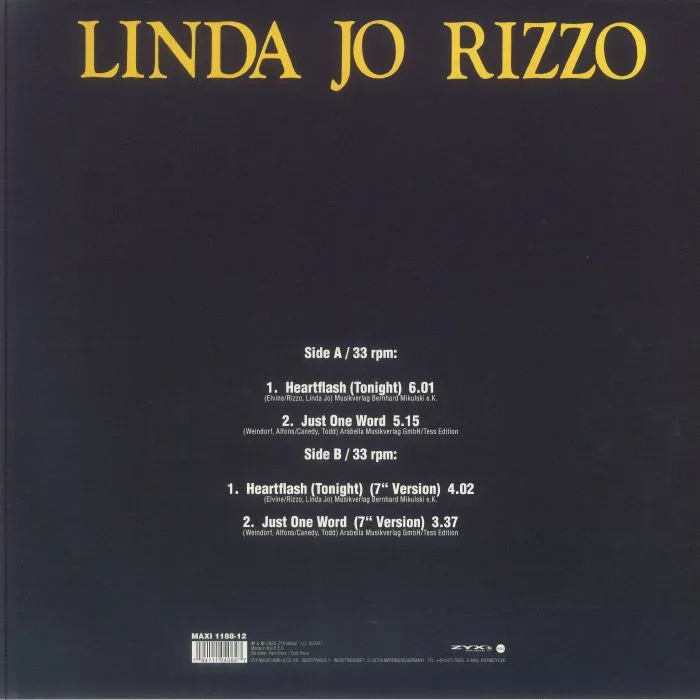 Back cover — Linda Jo RIZZO — Heartflash (Tonight) (40th Anniversary Edition)