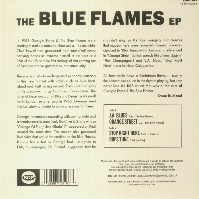 Обратная сторона обложки — The BLUE FLAMES — The Blue Flames EP (mono)