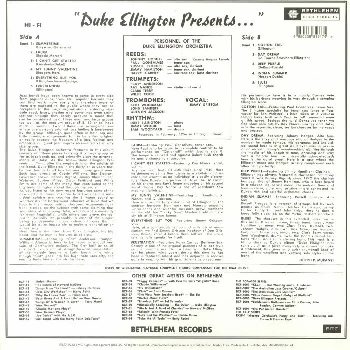 Обратная сторона обложки — Duke ELLINGTON — Duke Ellington Presents (remastered)