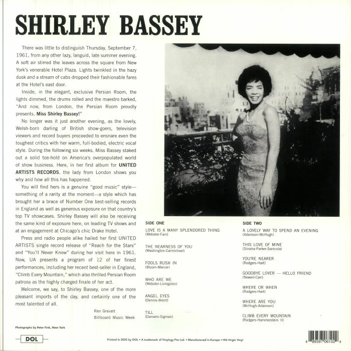 Back cover — Shirley BASSEY — Shirley (reissue)