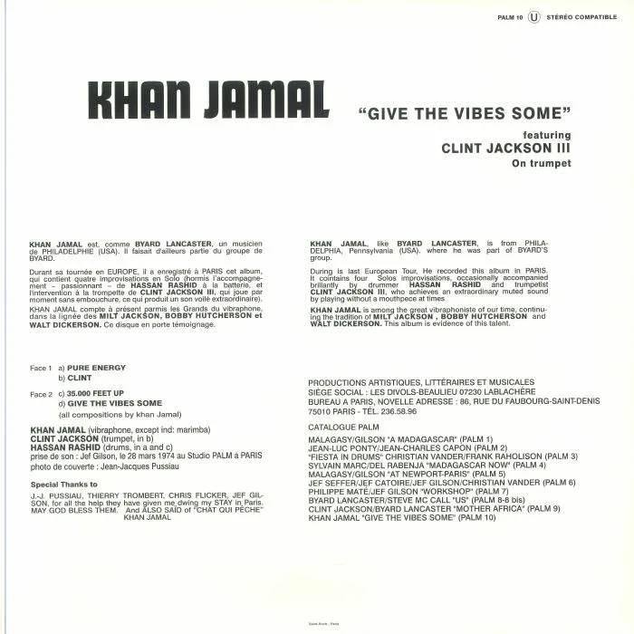 Обратная сторона обложки — Khan JAMAL — Give The Vibes Some (reissue)