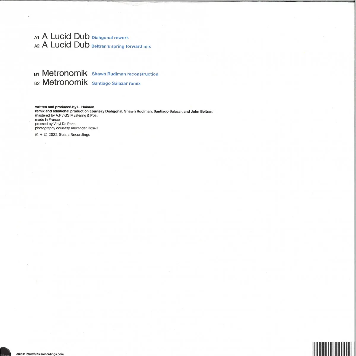 Back cover — Louis Haiman — A Lucid Dub 12'' Remixes