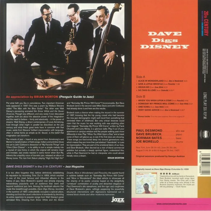 Back cover — The DAVE BRUBECK QUARTET — Dave Digs Disney (reissue)