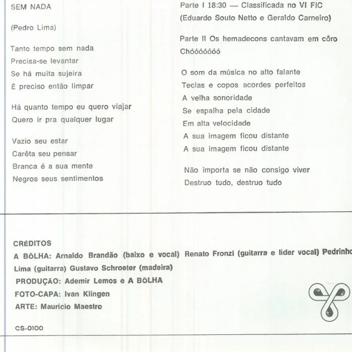 Back cover — A BOLHA — Sem Nada (reissue)