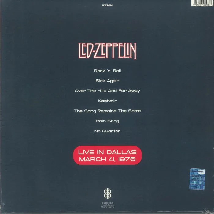 Back cover — LED ZEPPELIN — Live In Dallas March 4 1975