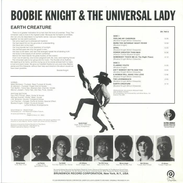 Обратная сторона обложки — Boobie KNIGHT & THE UNIVERSAL LADY — Earth Creature (50th Anniversary Edition)