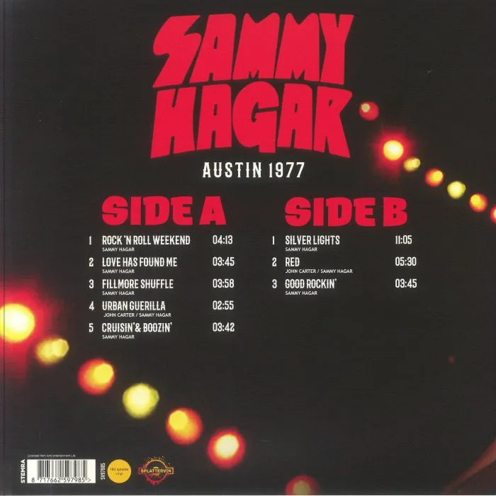 Back cover — Sammy HAGAR — Austin 1977: Live Radio Broadcast