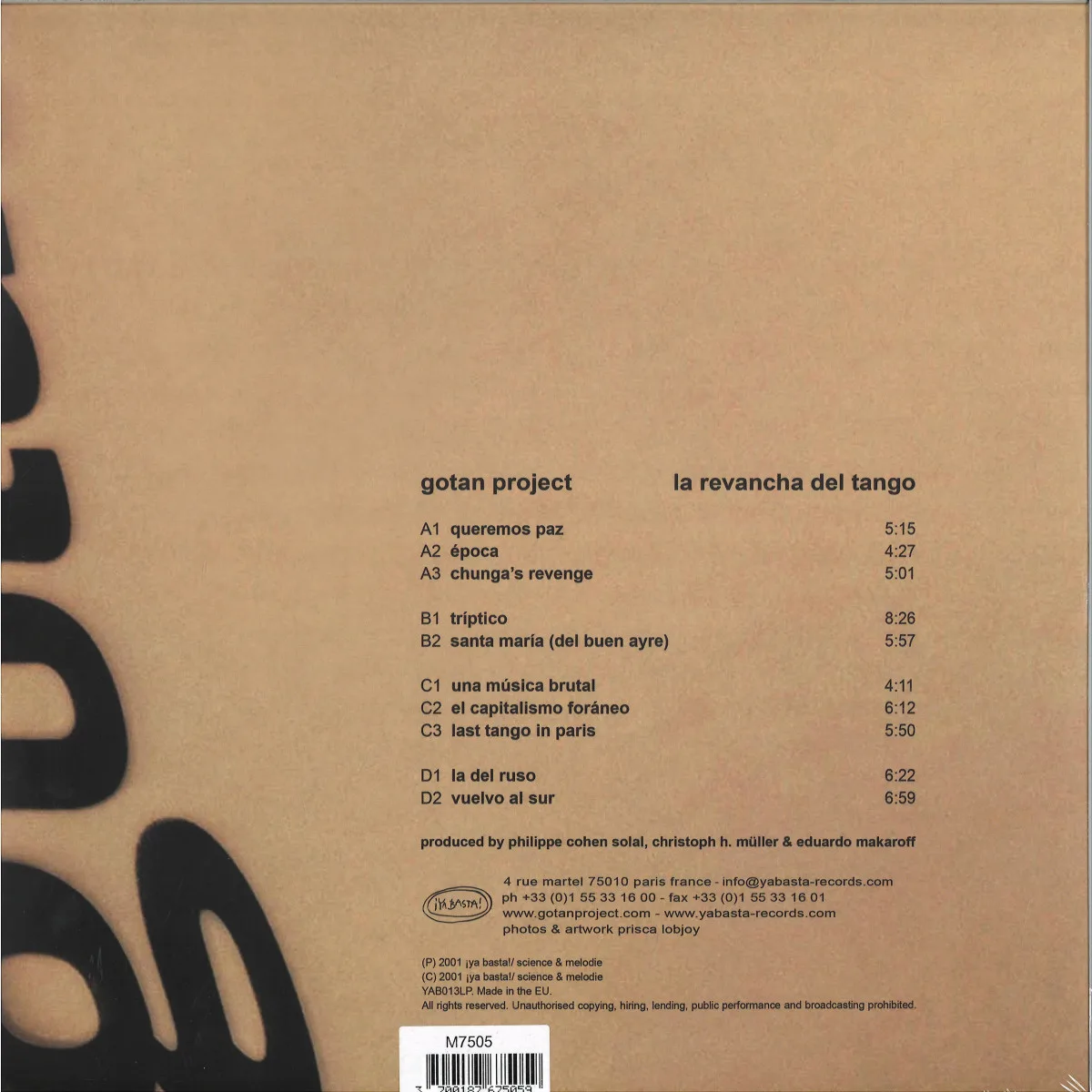 Back cover — Gotan Project — La Revancha Del Tango