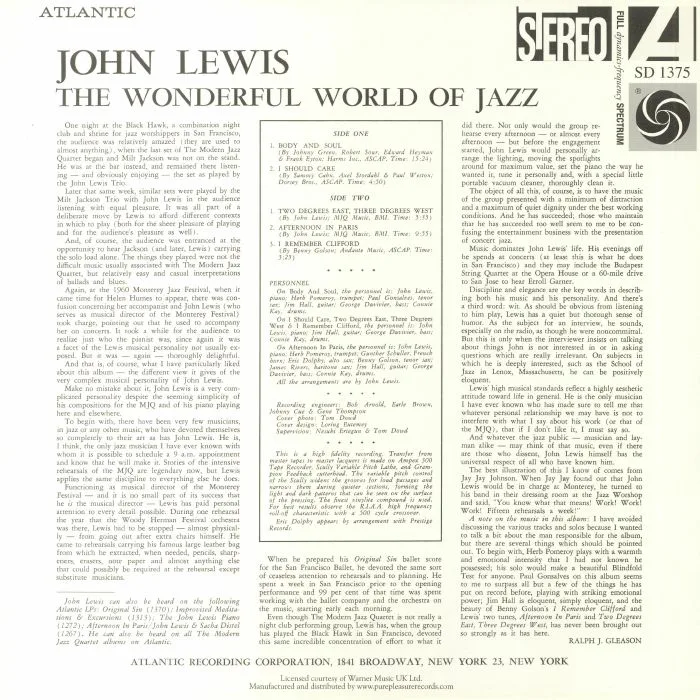 Обратная сторона обложки — John LEWIS — The Wonderful World Of Jazz (reissue)