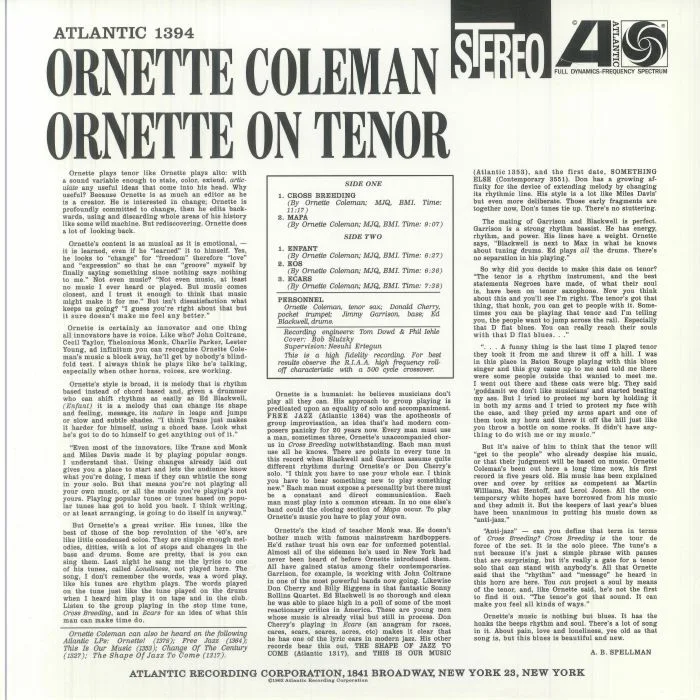Обратная сторона обложки — Ornette COLEMAN — Ornette On Tenor (reissue)