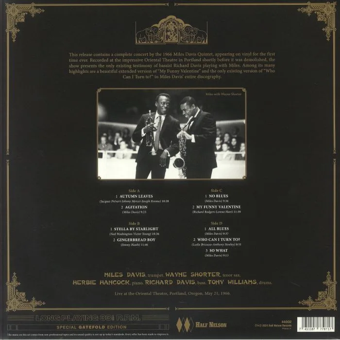 Обратная сторона обложки — MILES DAVIS QUINTET — Live At The Oriental Theatre 1966
