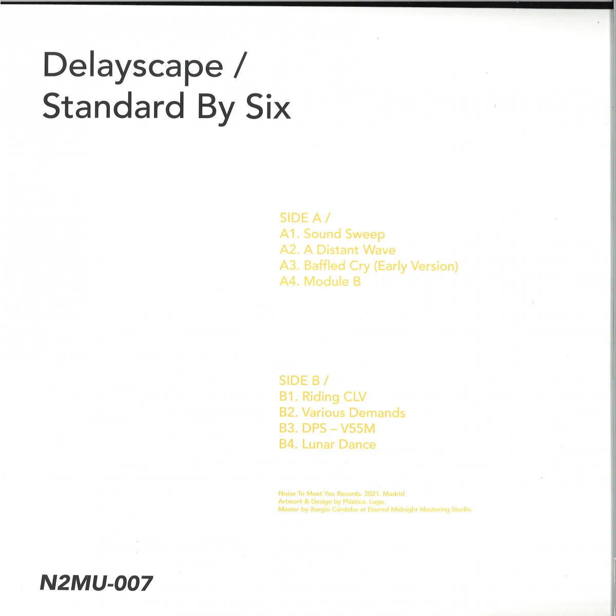 Back cover — Delayscape — STANDARD BY SIX LP