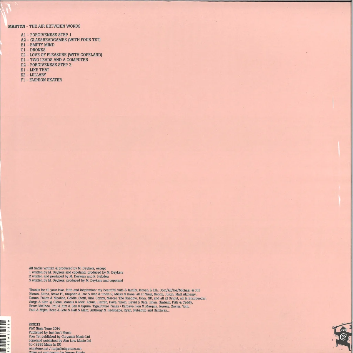 Обратная сторона обложки — Martyn — The Air Between Words LP