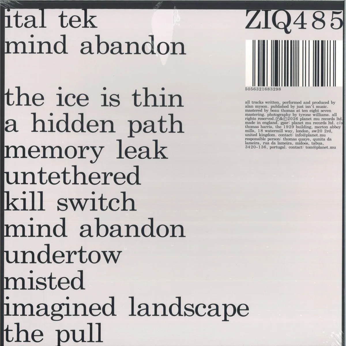 Back cover — ITAL TEK — MIND ABANDON
