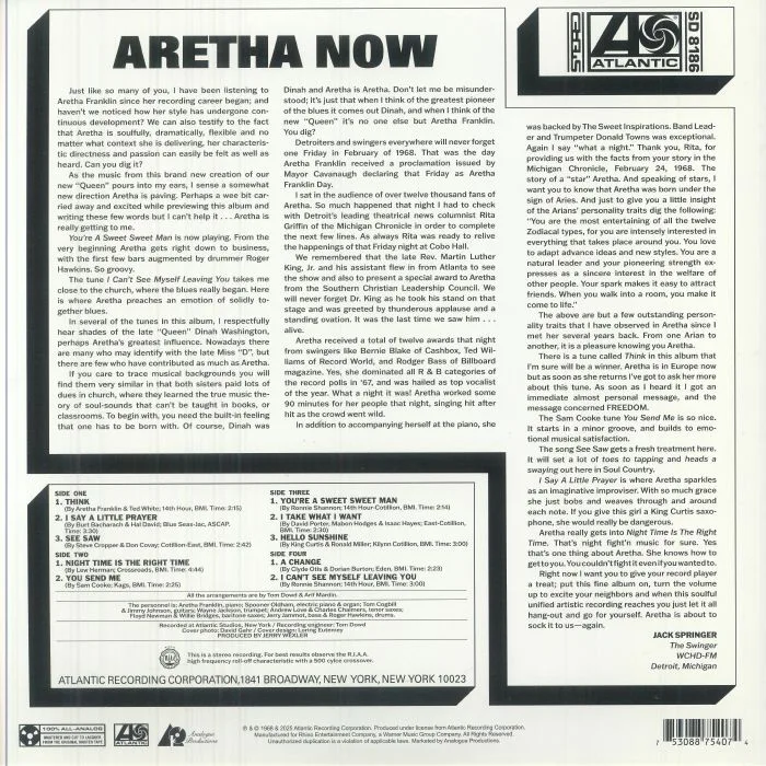 Обратная сторона обложки — Aretha FRANKLIN — Aretha Now