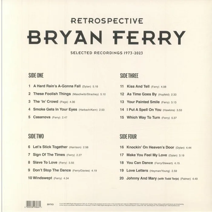 Обратная сторона обложки — Bryan FERRY — Retrospective: Selected Recordings 1973-2023