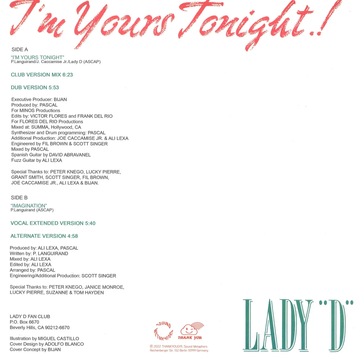 Back cover — Lady D — I'm Yours Tonight..! Imagination