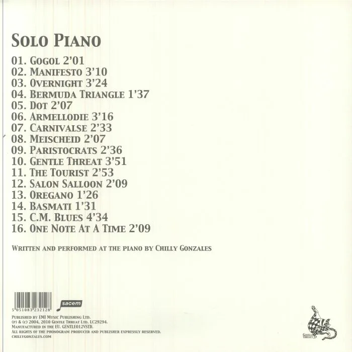 Back cover — Chilly GONZALES — Solo Piano (reissue)