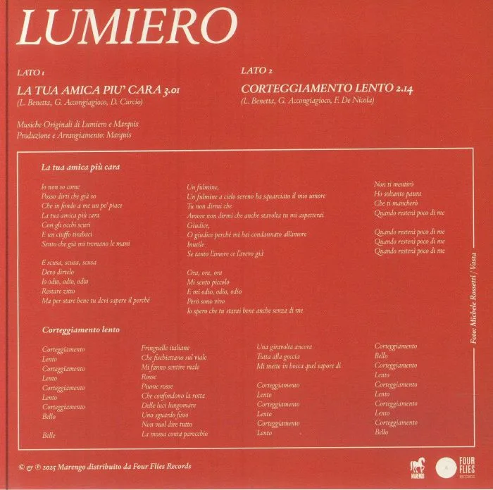 Back cover — LUMIERO — La Tua Amica Piu Cara