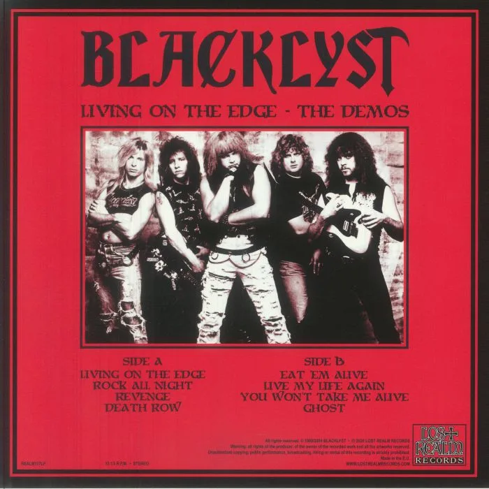 Back cover — BLACKLYST — Living On The Edge: Demos