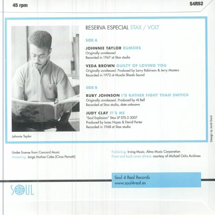 Обратная сторона обложки — Johnnie TAYLOR / VEDA BROWN / RUBY JOHNSON / JUDY CLAY — Reserva Especial: Stax / Volt