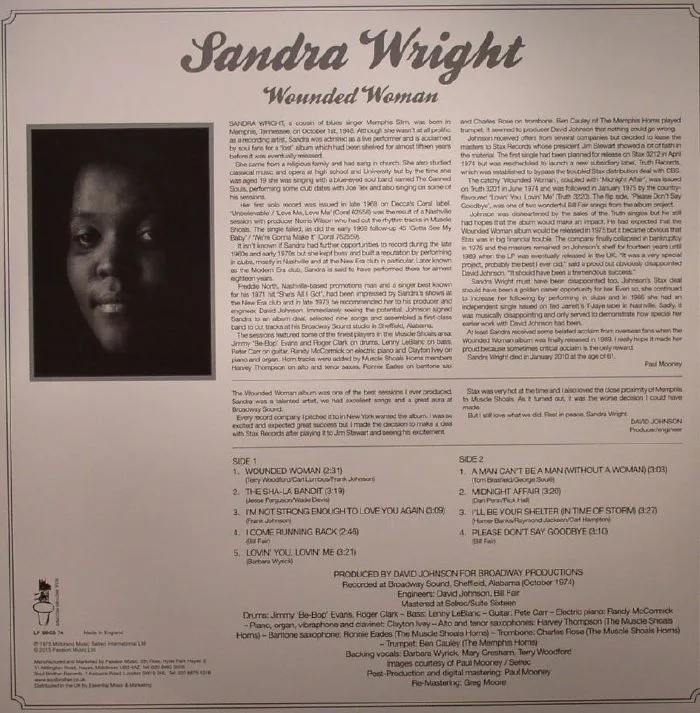 Back cover — Sandra WRIGHT — Wounded Woman (reissue)