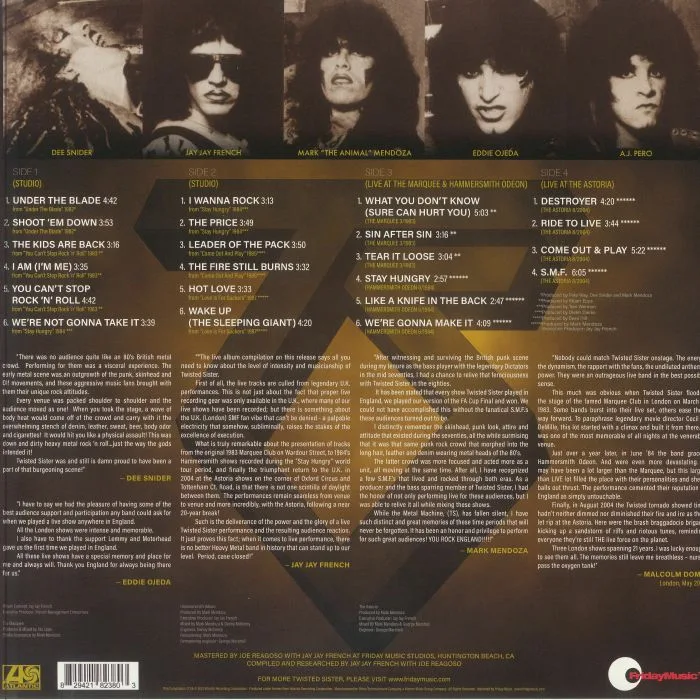 Обратная сторона обложки — TWISTED SISTER — Tear It Loose (Studio & Live) Greatest Hits (reissue)