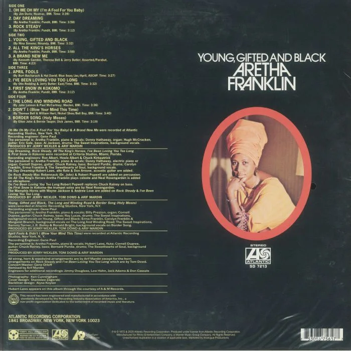 Обратная сторона обложки — Aretha FRANKLIN — Young Gifted & Black (Atlantic 75 Audiophile Series)