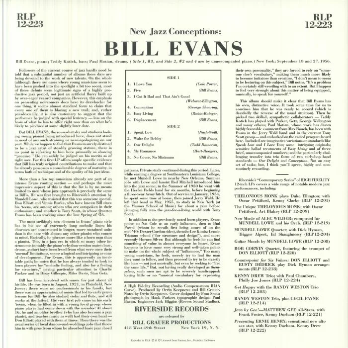 Обратная сторона обложки — Bill EVANS — New Jazz Conceptions (remastered) (mono)