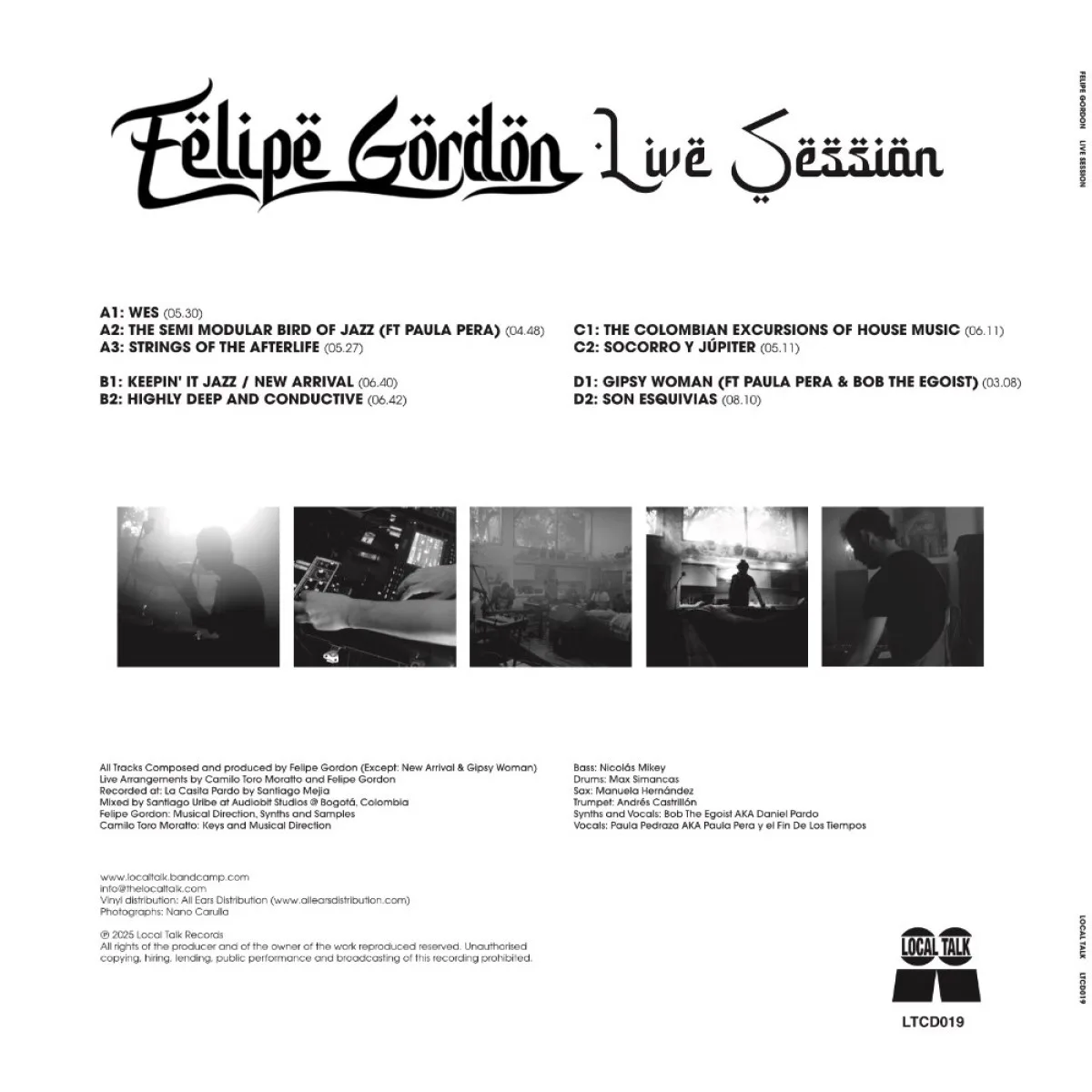Обратная сторона обложки — FELIPE GORDON — LIVE SESSION LP 2x12"