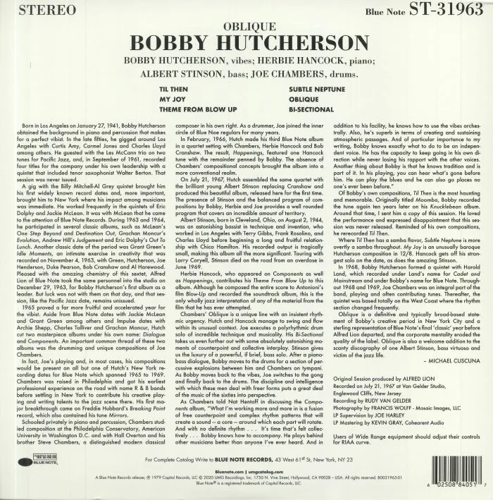Обратная сторона обложки — Bobby HUTCHERSON — Oblique (Tone Poet Series)