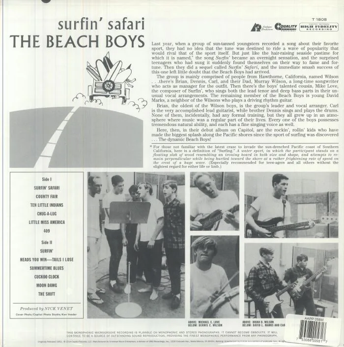 Обратная сторона обложки — The BEACH BOYS — Surfin' Safari (reissue) (mono)