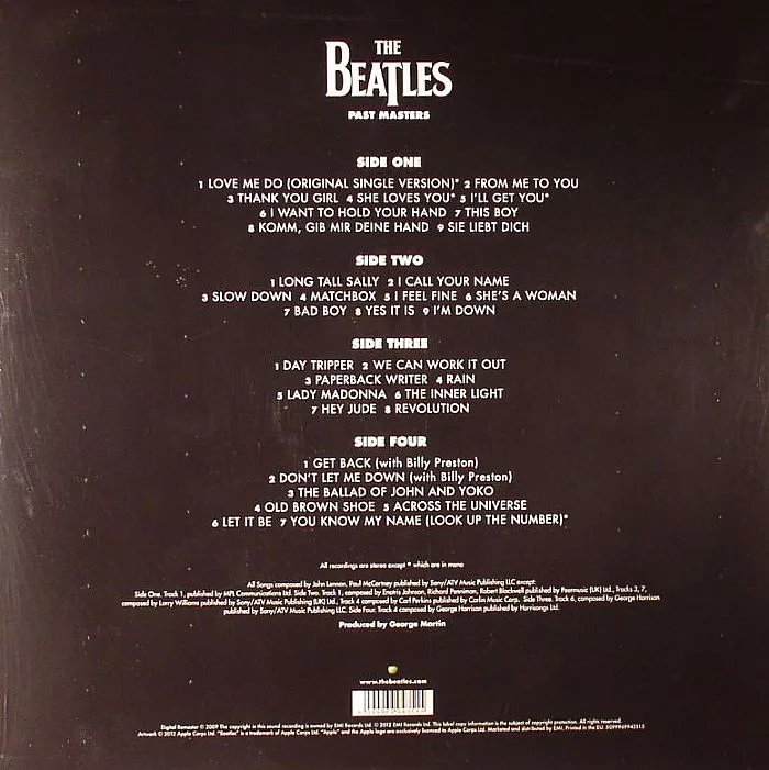 Обратная сторона обложки — The BEATLES — Past Masters (remastered)