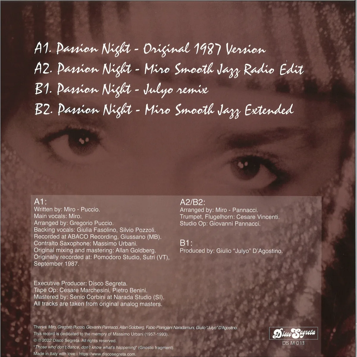 Back cover — Miro — PASSION NIGHT EP