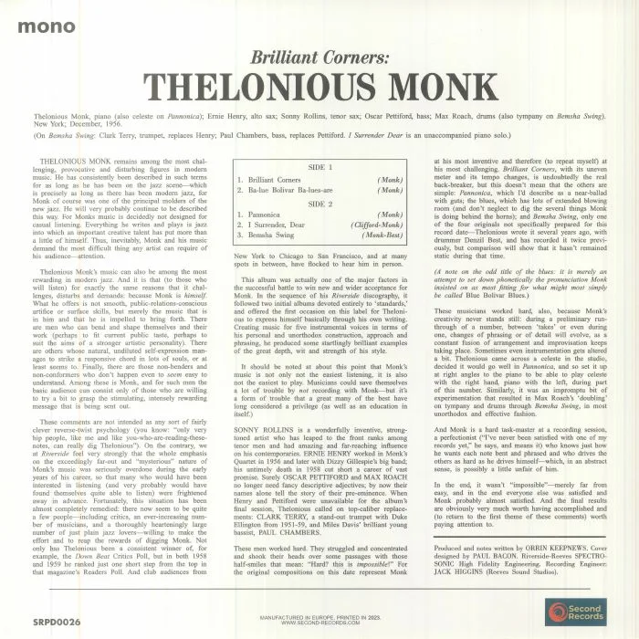 Back cover — Thelonious MONK — Brilliant Corners