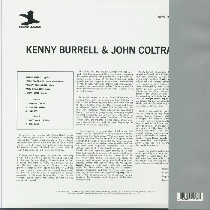 Back cover — Kenny BURRELL / JOHN COLTRANE — Kenny Burrell & John Coltrane (Original Jazz Classics Series)