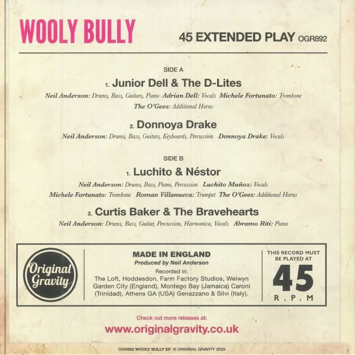 Back cover — JUNIOR DELL & THE D LITES / DONNOYA DRAKE / LUCHITO & NESTOR / CURTIS BAKER & THE BRAVEHEARTS — Wooly Bully