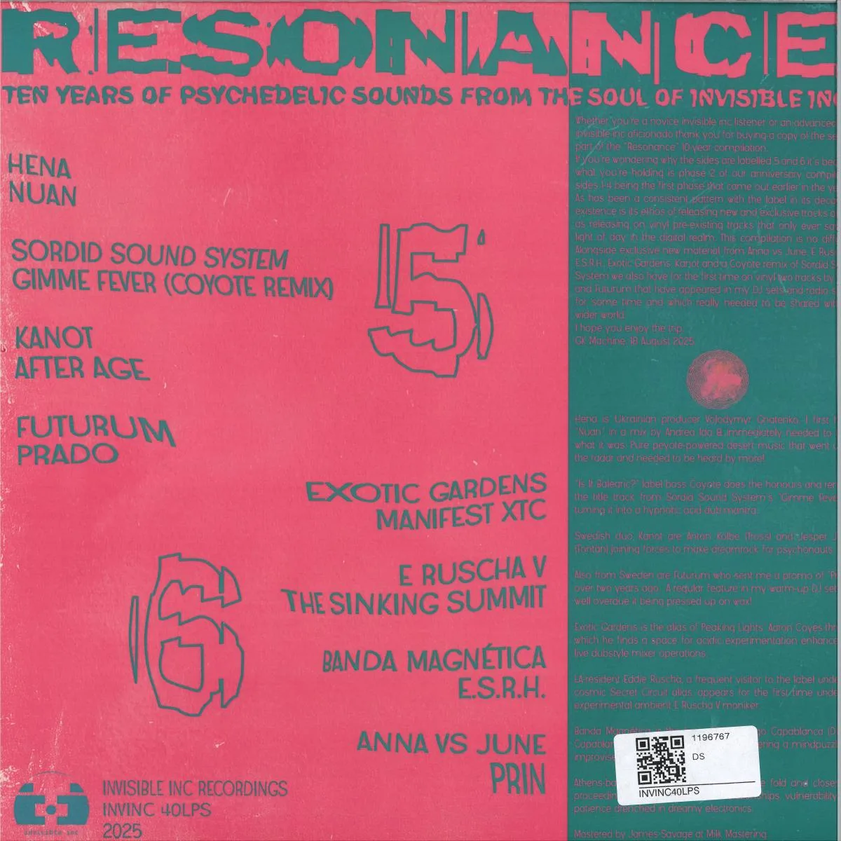 Обратная сторона обложки — Various — Resonance: 10 Years Of Psychedelic Sounds From The Soul Of Invisible Inc