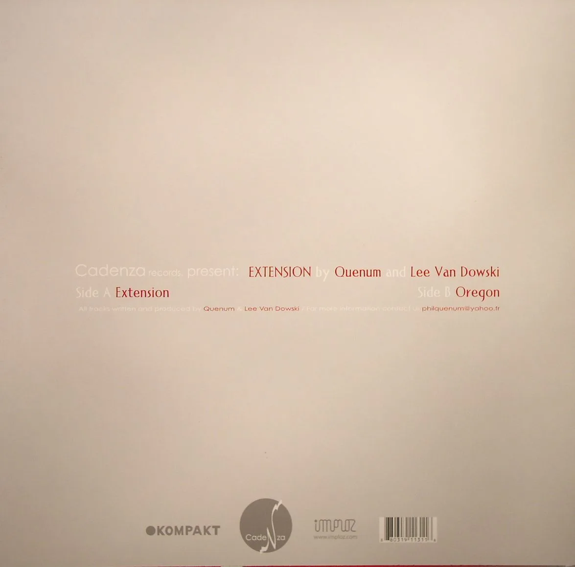 Обратная сторона обложки — QUENUM & LEE VAN DOWSKI — Extension