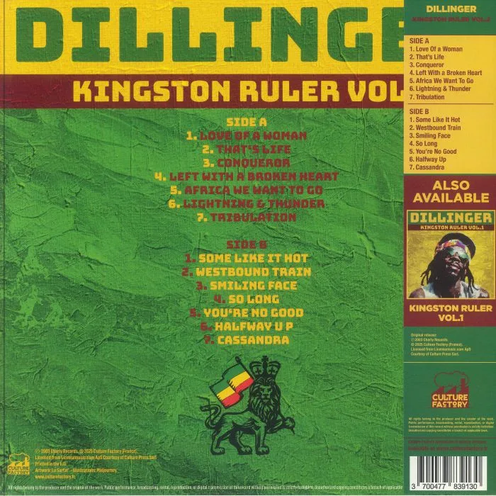 Обратная сторона обложки — DILLINGER — Kingston Ruler Vol 2 (reissue)