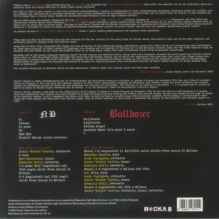 Обратная сторона обложки — NEURODELIRI / BULLDOZER — The Lost Tape & The Early Bulldozer